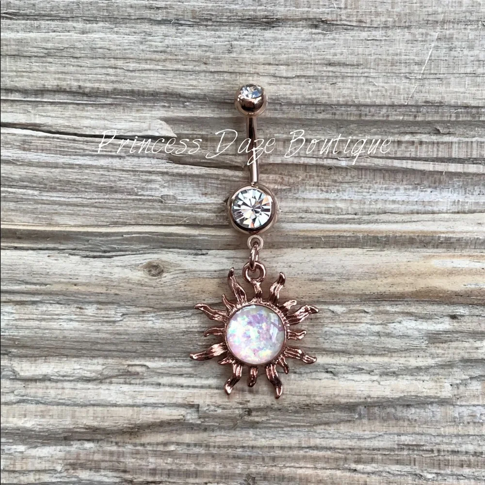 Rose‎ Gold Opal Blazing Sun Belly Button Ring